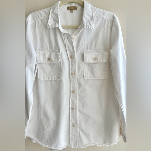 Democracy White Denim Button Down Shirt Jacket w/ Raw Hem & Pockets, Size Small - Picture 3 of 16